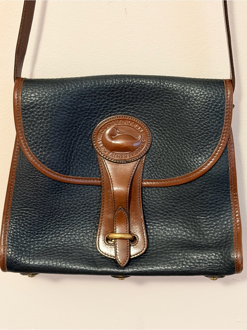 Dooney & Bourke Navy with Brown Trim Pebbled Leather Crossbody